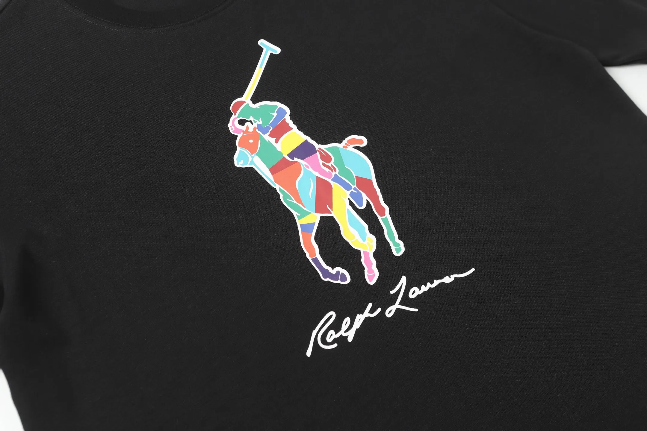 P130 Style number: A003 [Ralph Lauren classic color printed round neck basic short sleeves] ✅270g double yarn fabric, custom woven and dyed threads ✅Original sticker Scan the QR code to enter the official website ✅Large version, loose and stylish, can wear up to 200 pounds Color: black white Size: S-XL